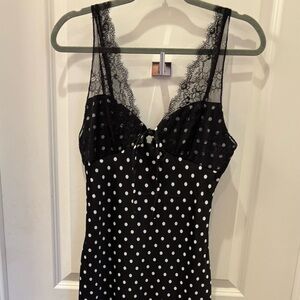 NWOT old Hollywood satin and lace black and white Polka Dot Dress - L